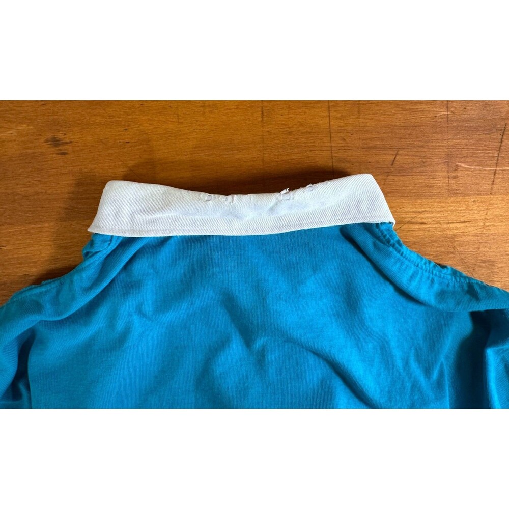 Vtg 90’s Blokecore Preppy Cotton Rugby Shirt Blue/White Colorblock Men L - Picture 14 of 16